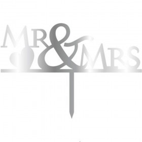 Връх за торта "Мистър § Мисис" - сребърен